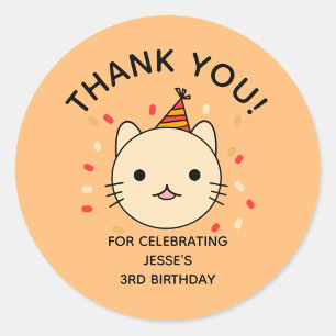 Birthday Orange Cat Thank You Classic Round Sticker