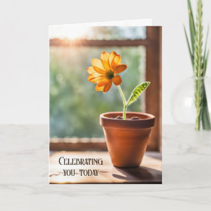 Birthday Orange Daisy In Sunshine Card