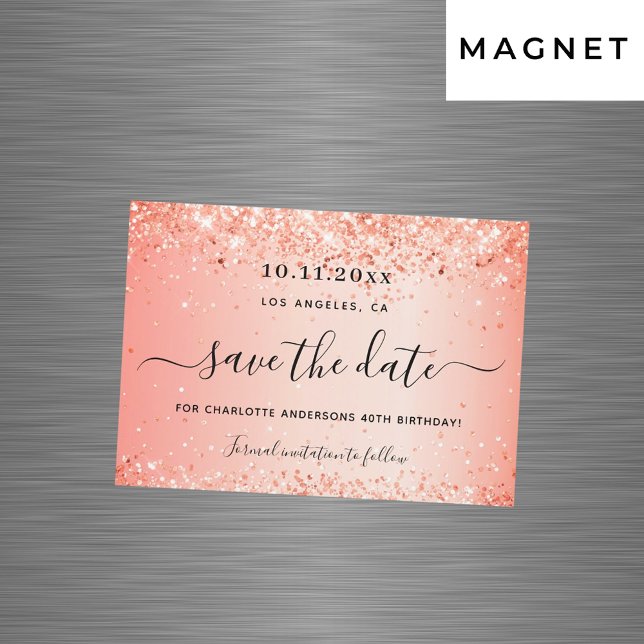 Birthday orange glitter save the date magnet (Creator Uploaded)