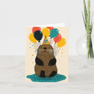 Birthday Otter with Balloons Birthday Card