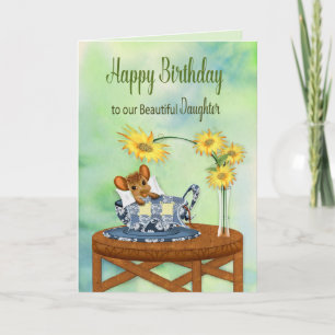 Birthday - Our Daughter - Mouse in Tea Cup Resting Card