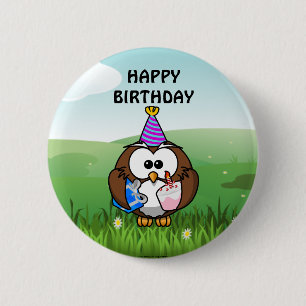 Birthday Owl 6 Cm Round Badge