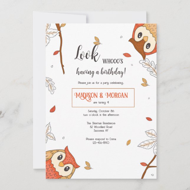 Birthday Owls Invitation (Front)