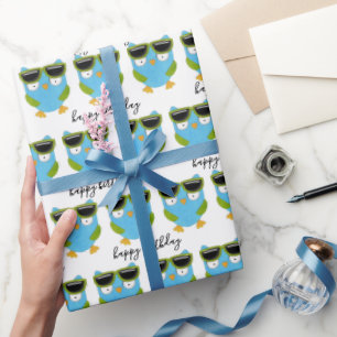 Birthday Owls with Sunglasses  Wrapping Paper