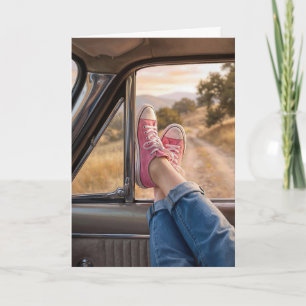 Birthday P:ink Sneakers in Retro Car Window Card