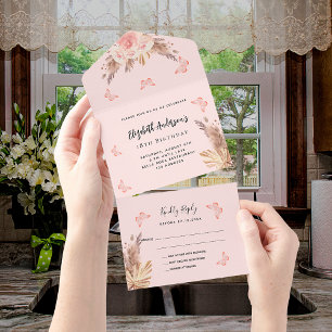 Birthday pampas blush pink butteflies florals RSVP All In One Invitation