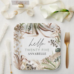 Birthday pampas eucalyptus modern boho party paper paper plate