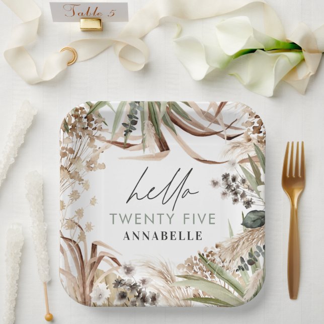 Birthday pampas eucalyptus modern boho party paper paper plate (Wedding)