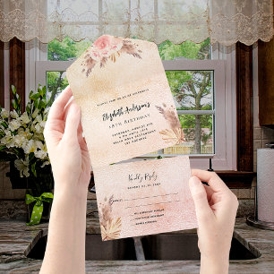 Birthday pampas grass blush rose pink florals RSVP All In One Invitation