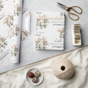 Birthday pampas grass eucalyptus modern sage green wrapping paper