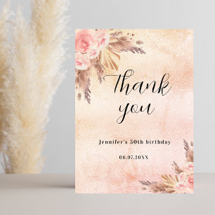 Birthday pampas grass rose budget thank you card