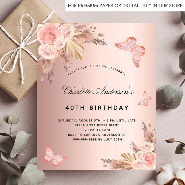 Birthday pampas grass rose butterfly budget flyer (Creator Uploaded)
