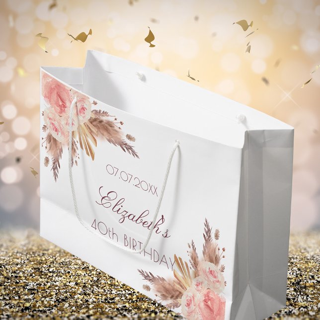 Birthday pampas grass rose gold blush floral large gift bag (Creator Uploaded)
