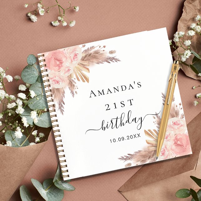Birthday pampas grass rose gold guest book (Creator Uploaded)