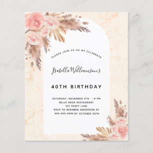 Birthday pampas grass rose gold pink invitation