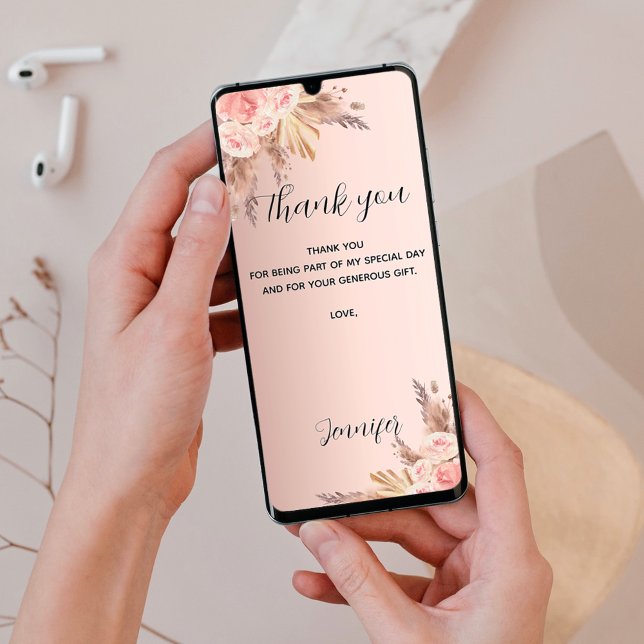 Birthday pampas grass rose thank you card (Creator Uploaded)