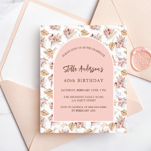 Birthday pampas rose gold flower budget invitation