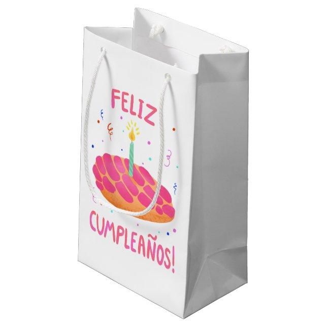 Birthday Pan Dulce Concha Bilingual Small Gift Bag (Back Angled)