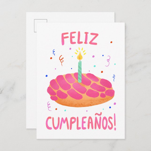 Birthday Pan Dulce Concha in Spanish Postcard (Front/Back)