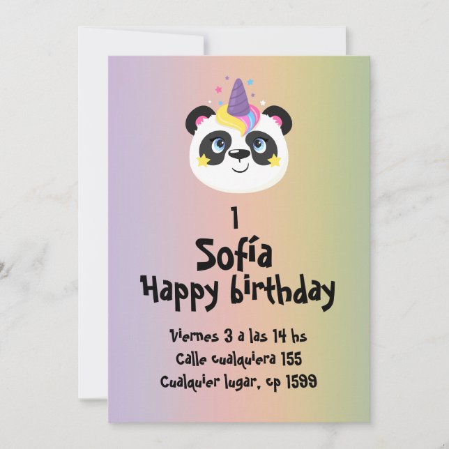 Birthday panda bear  invitation (Front)