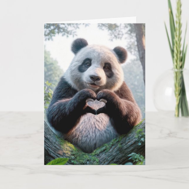 Birthday Panda Bear Paws In Heart Shape Card (Front)