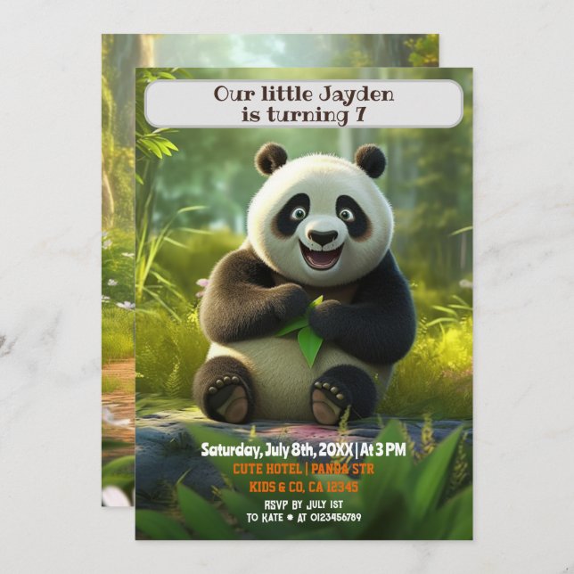 Birthday Panda Personalised Kids Name Age  Invitation (Front/Back)