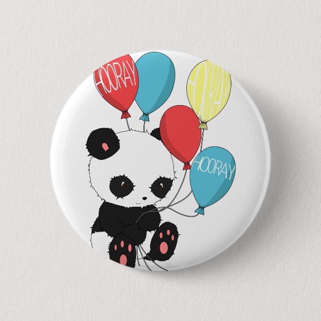 Birthday Panda with balloons 6 Cm Round Badge (Front)