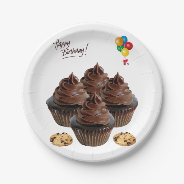 Birthday Paper Plates, Chocolate Cupcakes Paper Plate (Front)