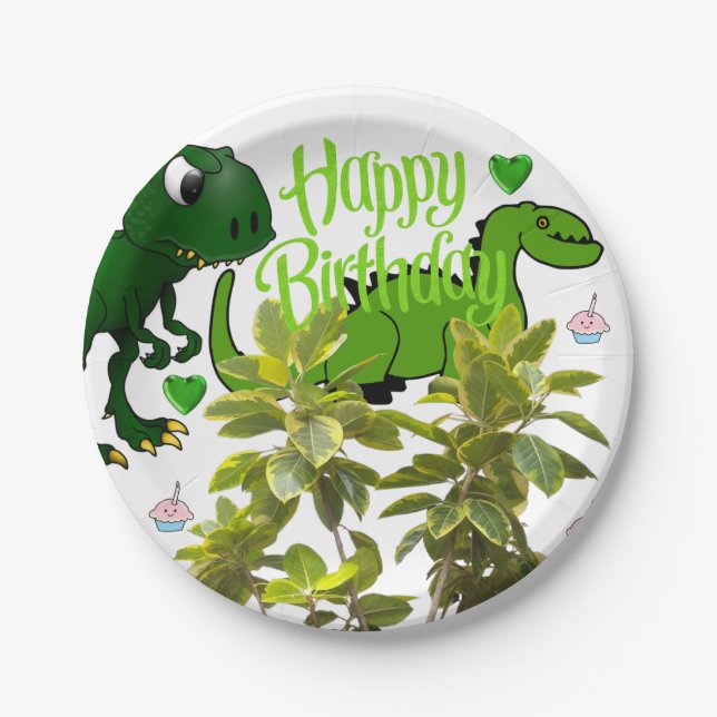 Birthday Paper Plates, Dinosaur Paper Plate (Front)