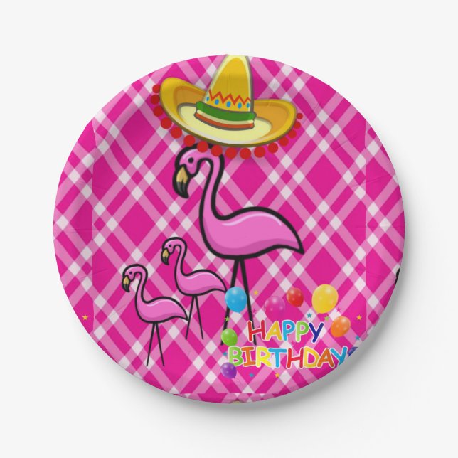 Birthday Paper Plates, Flamingo Paper Plate (Front)