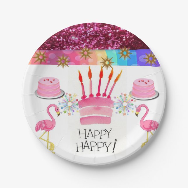 Birthday Paper Plates, Flamingo Plate (Front)