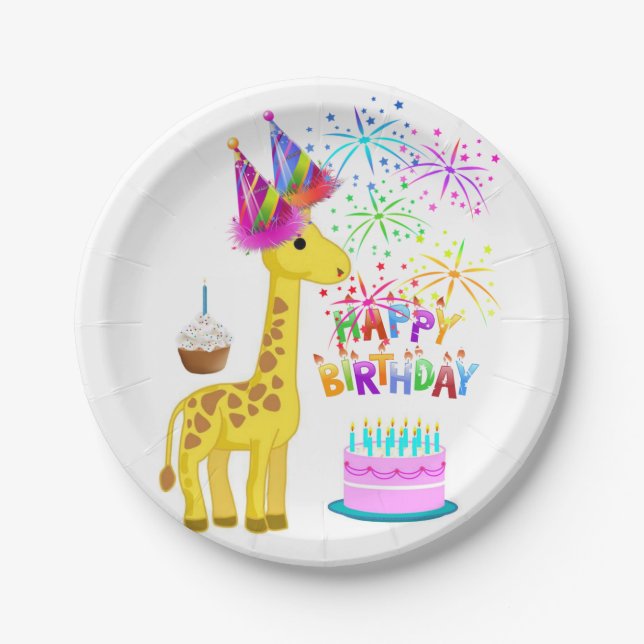 Birthday Paper Plates, Giraffe Plate (Front)