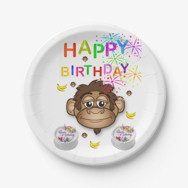 Birthday Paper Plates, Monkey Plate (Front)