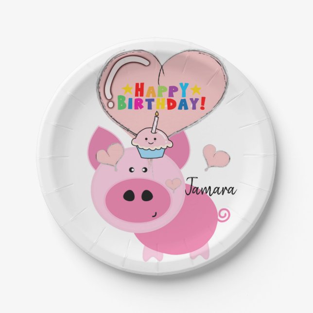 Birthday Paper Plates, Pig Paper Plate (Front)