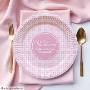 Birthday Paper Plates Pink Tartan Chic Monogram