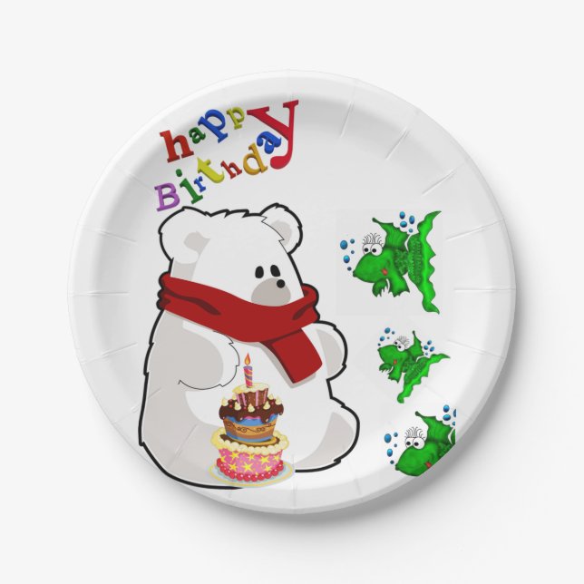 Birthday Paper Plates, Polar Bear Paper Plate (Front)