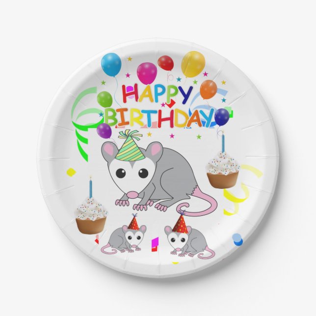 Birthday Paper Plates, Possum Paper Plate (Front)