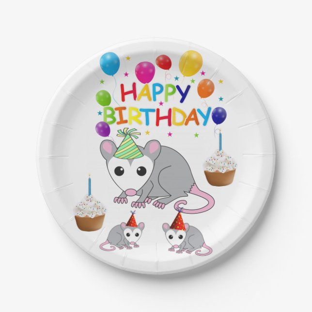 Birthday Paper Plates, Possum Plate (Front)