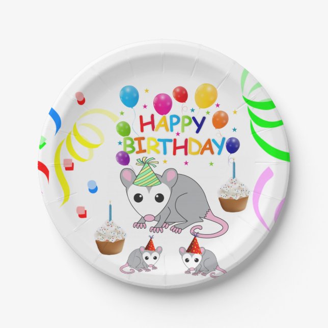 Birthday Paper Plates, Possum Plate (Front)