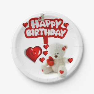 Birthday Paper Plates, White Teddy Bear Plate