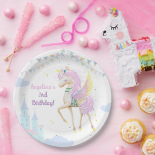 Birthday Paper Plates with an adorable unicorn.