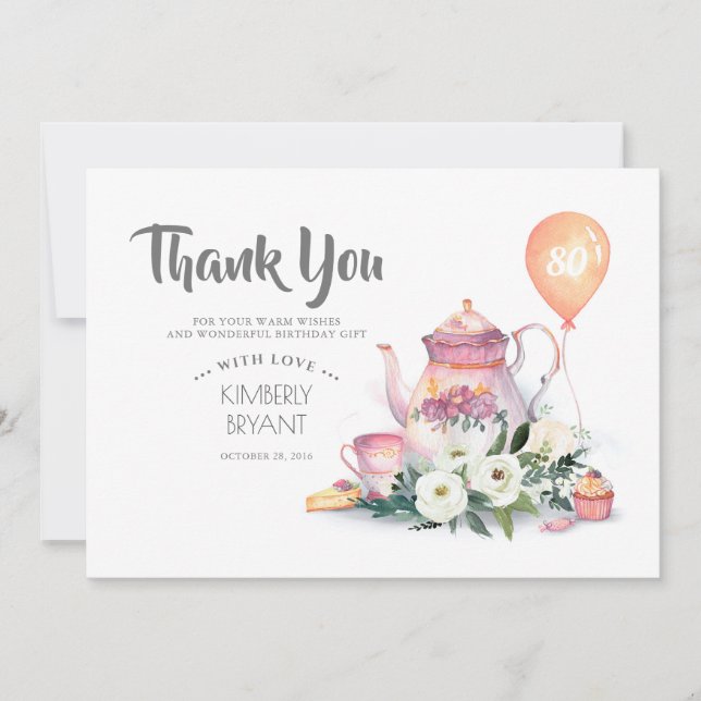 Birthday Par-Tea Floral Thank You Card (Front)