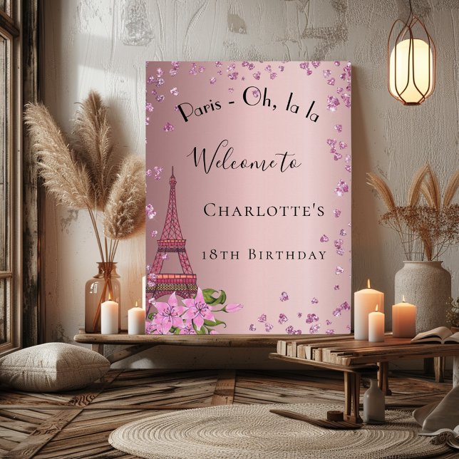 Birthday Paris blush pink eiffel tower welcome Poster (Creator Uploaded)