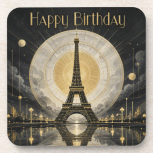 Birthday Paris Eiffel Tower Gold Deco Coaster