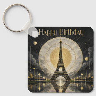 Birthday Paris Eiffel Tower Gold Deco Key Ring