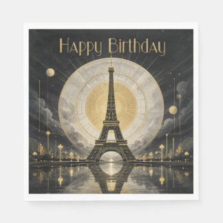 Birthday Paris Eiffel Tower Gold Deco Napkin