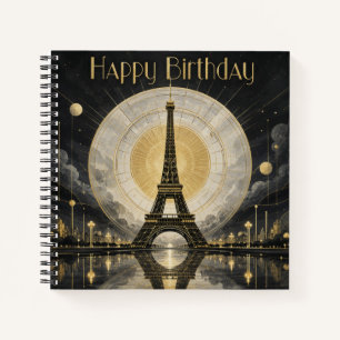 Birthday Paris Eiffel Tower Gold Deco Notebook