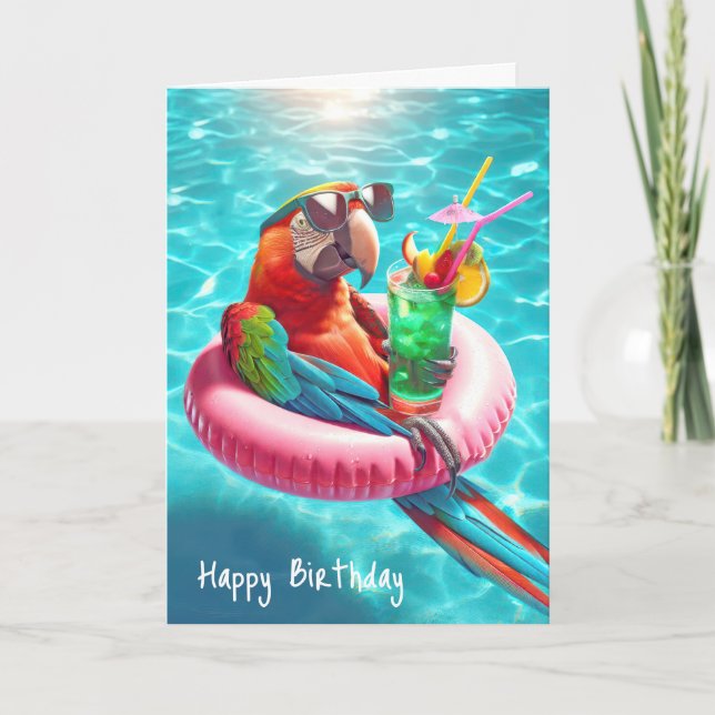 Birthday Parrot With Drink Card (Front)