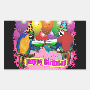 BIRTHDAY PARROTS RECTANGULAR STICKER