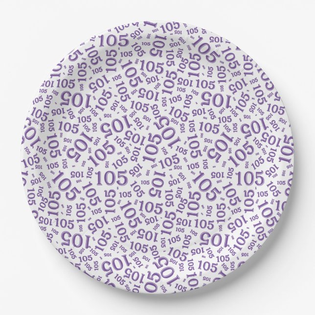 Birthday Party 105th Purple/White Random Pattern Paper Plate (Front)